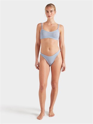 Dokulu Kumaş Askılı Mavi Bikini Takımı