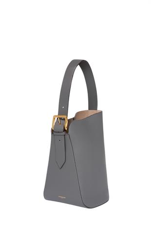 Gri Deri Bucket Çanta