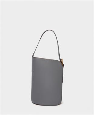Gri Deri Bucket Çanta