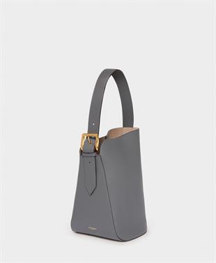 Gri Deri Bucket Çanta