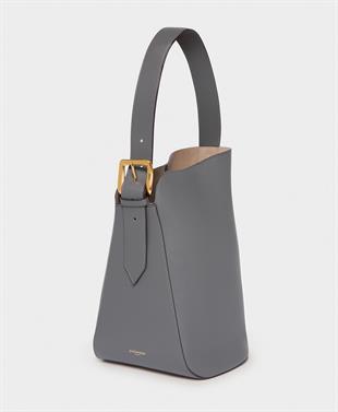 Gri Deri Bucket Çanta