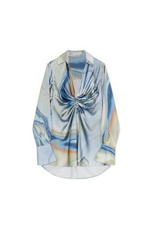 Mavi Soyut Desenli Mini Elbise