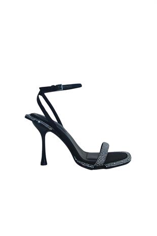 Taşlı Bilekten Bağlamalı Topuklu Sandalet