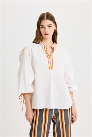 Balon Kol Beyaz Poplin Gömlek