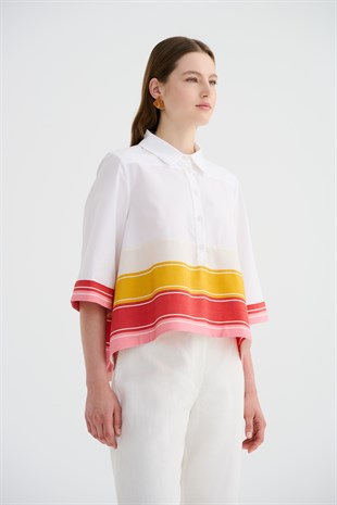 Beyaz Kısa Kollu Bluz