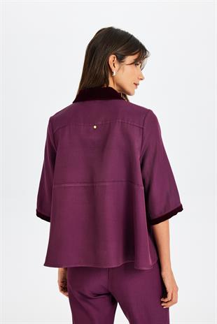 Bordo Polo Yaka Kutnu Bluz