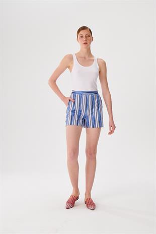 Çizgili Keten Şort