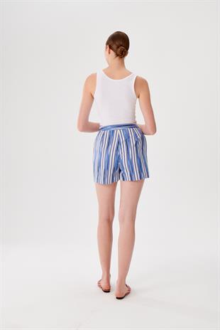 Çizgili Keten Şort