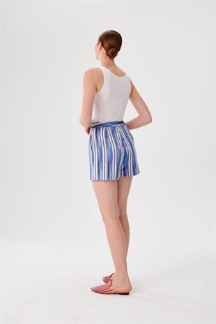 Çizgili Keten Şort