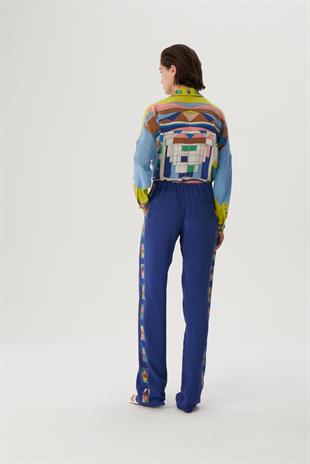 Desenli Geçiş Detaylı İpek Pantolon