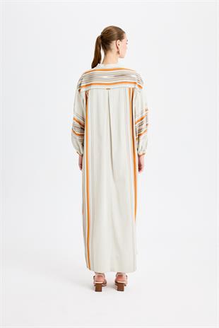 Gri Turuncu Maxi Kaftan Elbise