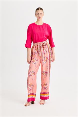 Kemerli Zeugma İpek Pembe Pantolon