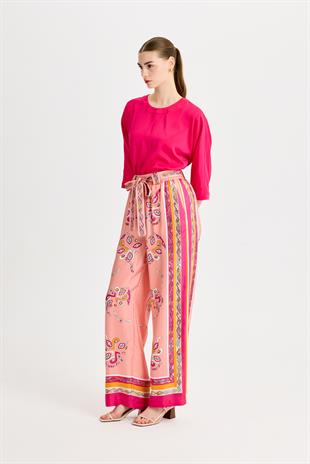 Kemerli Zeugma İpek Pembe Pantolon