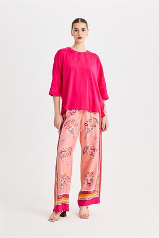 Kemerli Zeugma İpek Pembe Pantolon