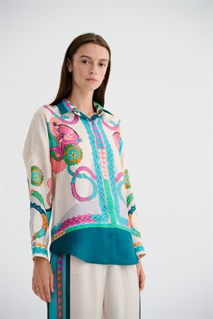 Krem Desenli Gömlek