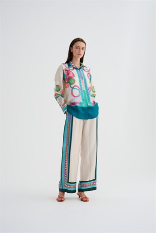 Krem Desenli Gömlek