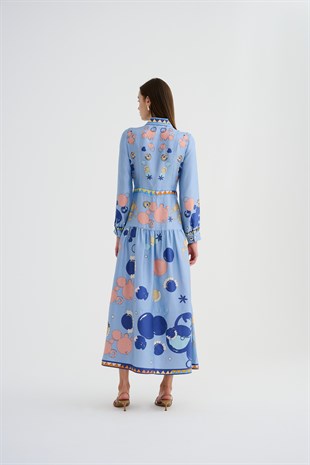 Mavi Desenli Elbise