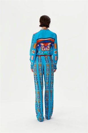 Mavi Desenli Pantolon