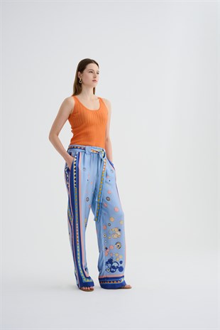 Mavi Desenli Pantolon