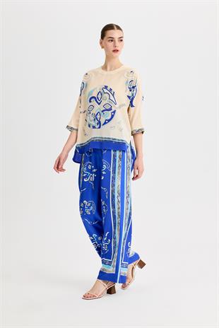 Mavi Zeugma İpek Bluz