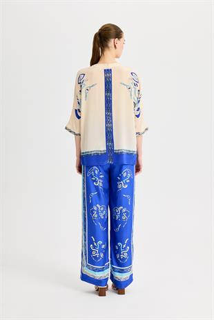 Mavi Zeugma İpek Bluz