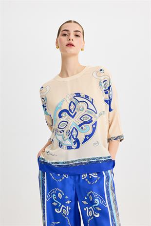 Mavi Zeugma İpek Bluz