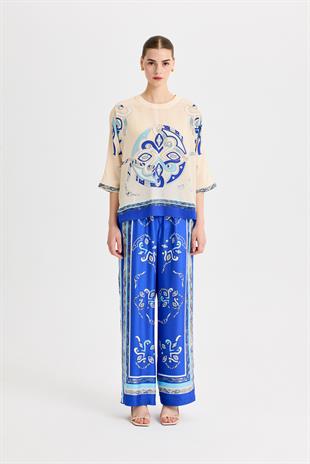 Mavi Zeugma İpek Bluz