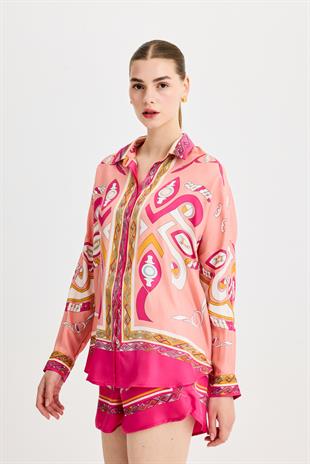Oversize Zeugma İpek Pembe Gömlek