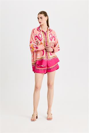 Oversize Zeugma İpek Pembe Gömlek