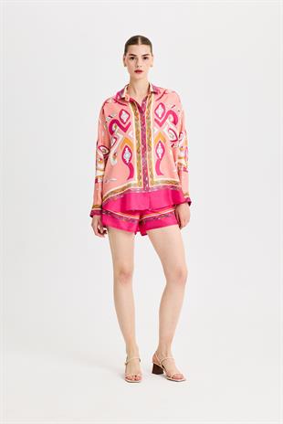 Oversize Zeugma İpek Pembe Gömlek
