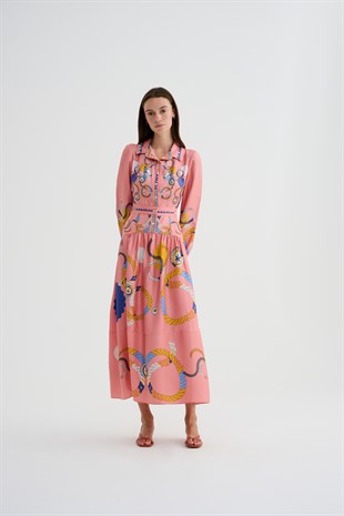 Pembe Desenli Elbise