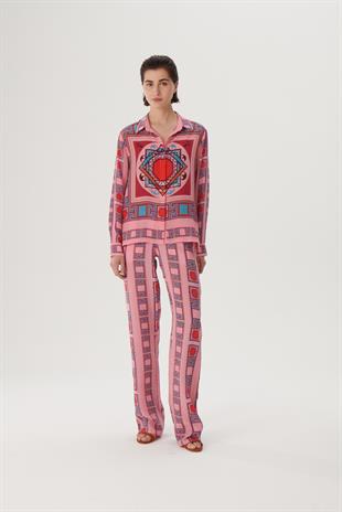 Pembe Desenli İpek Gömlek