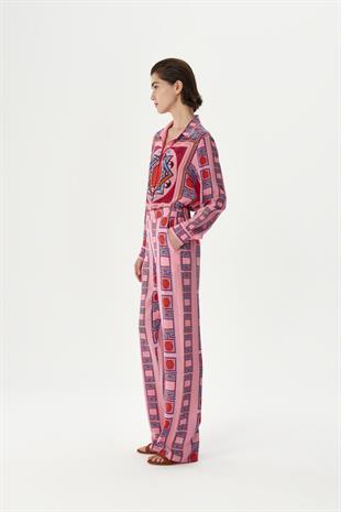 Pembe Desenli İpek Pantolon