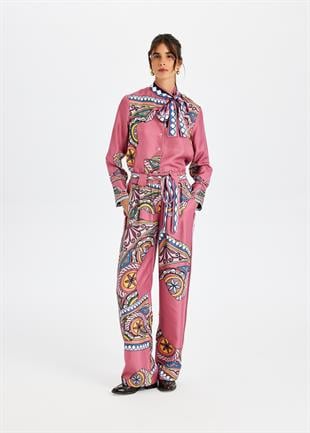 Pembe Kemerli İpek Pantolon
