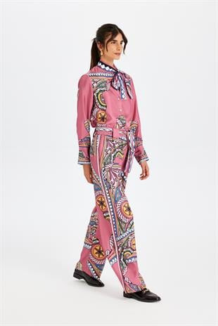 Pembe Kemerli İpek Pantolon