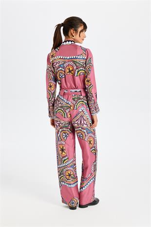 Pembe Kemerli İpek Pantolon