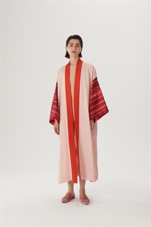 Pembe Keten Detaylı Kimono