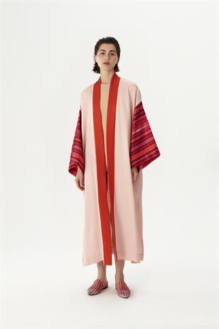 Pembe Keten Detaylı Kimono