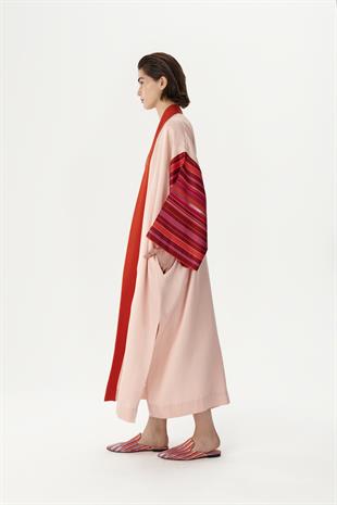 Pembe Keten Detaylı Kimono