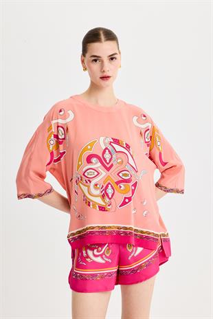 Pembe Zeugma İpek Bluz