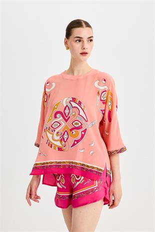 Pembe Zeugma İpek Bluz