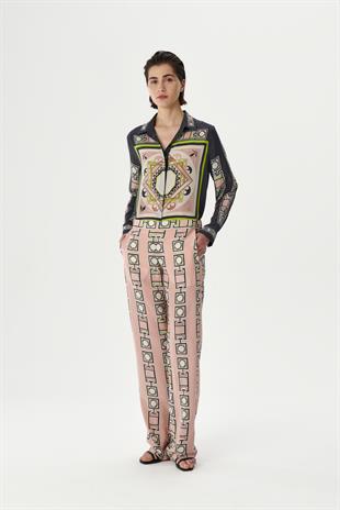 Pudra Desenli İpek Pantolon