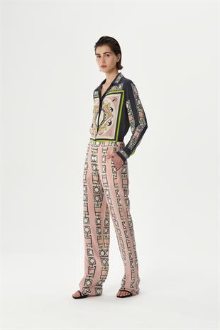 Pudra Desenli İpek Pantolon