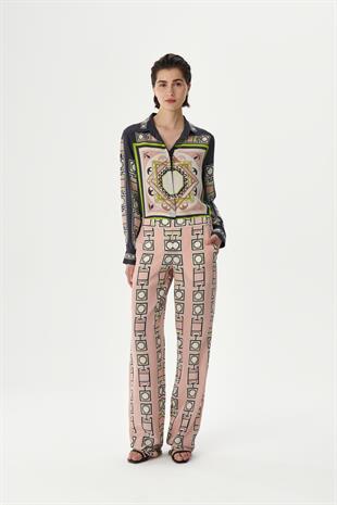 Pudra Desenli İpek Pantolon