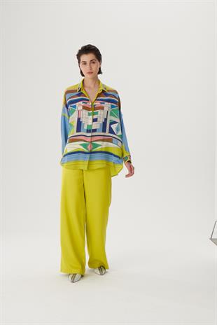 Sarı Desenli İpek Gömlek