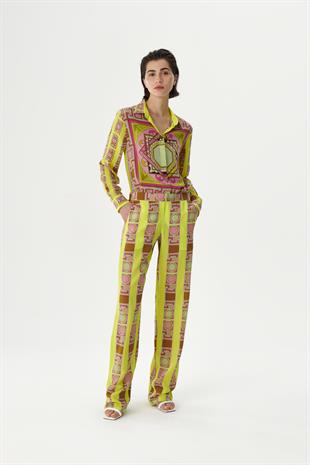 Sarı Desenli İpek Pantolon