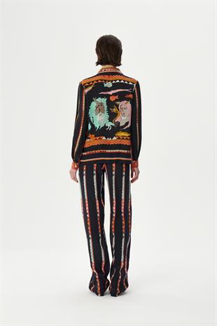 Siyah Desenli İpek Gömlek