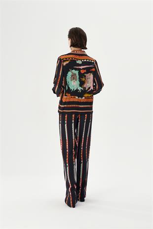 Siyah Desenli İpek Gömlek