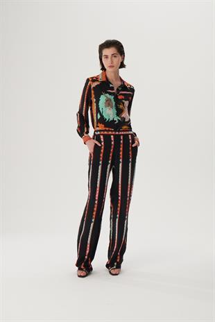 Siyah Desenli İpek Pantolon