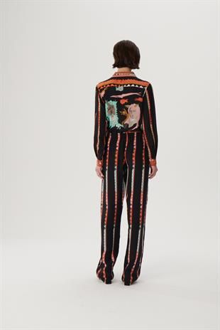 Siyah Desenli İpek Pantolon